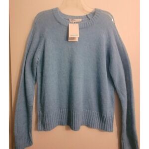 Pacas Baby Alpaca Blend Crewneck Sweater Light Blue XL Pointelle Raglan Knit